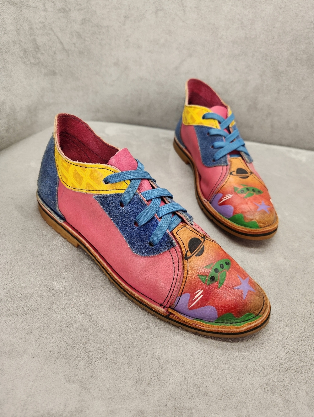 Handmade Shoes 7.5 Colorblock Leather Cosmic Galaxy Wearable Art Mik Handpainted